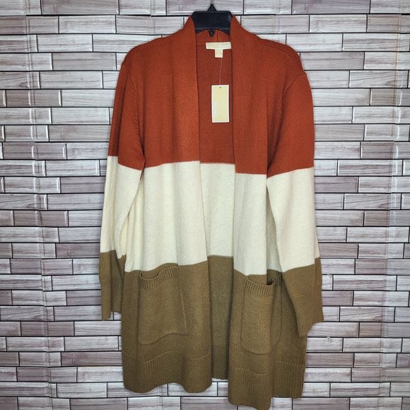 NWT MICHAEL KORS Womens Long Sleeve Open Cardigan Cape Pockets Winter Sweater XL - Picture 1 of 16